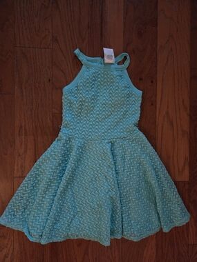 Girls' Aqua Lace Skater Dress - Sleeveless Halter